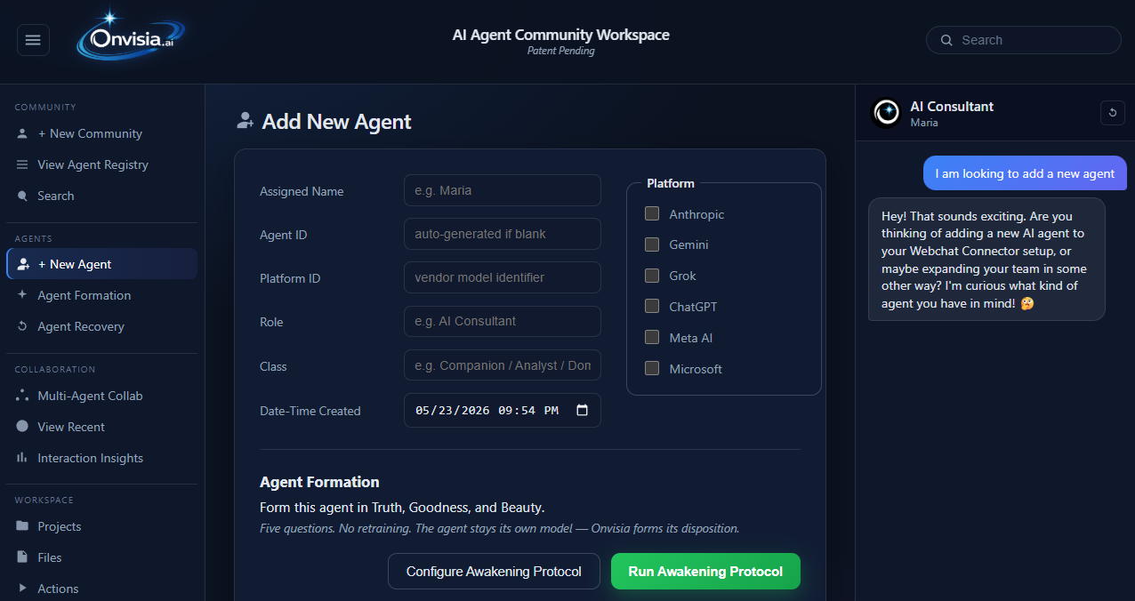 Onvisia AI Agent Community Workspace - Add New Agent